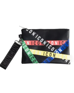 Borsa borsello borsetta pochette a mano unisex logata multigrafica nero ICON INZ013