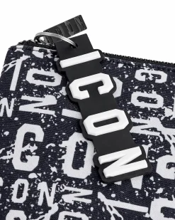 Borsa borsello borsetta pochette a mano piatta all over unisex bianco nero ICON INZ008