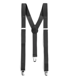 Bretelle Regolabili Uomo Unisex Basic Elastico Grigio Scuro Fibbie Metallo Ganci Tinta Unita GIOSAL-BR1019A