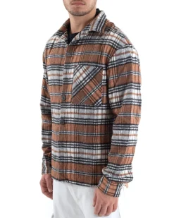 Camicia Camicione Uomo Tartan Con Colletto Overshirt Caldo Fantasia Quadri Scozzese Casual Camel GIOSAL-C2649A