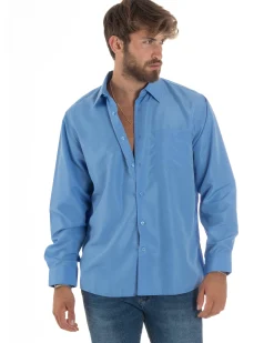 Camicia Classica Uomo Basic Cotone Regular Fit Celeste C2985A
