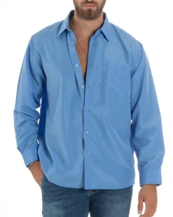 Camicia Classica Uomo Basic Cotone Regular Fit Celeste C2985A