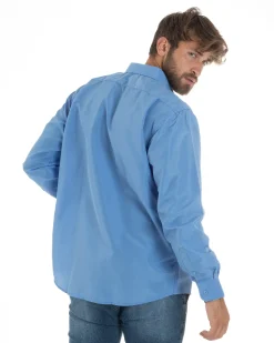 Camicia Classica Uomo Basic Cotone Regular Fit Celeste C2985A