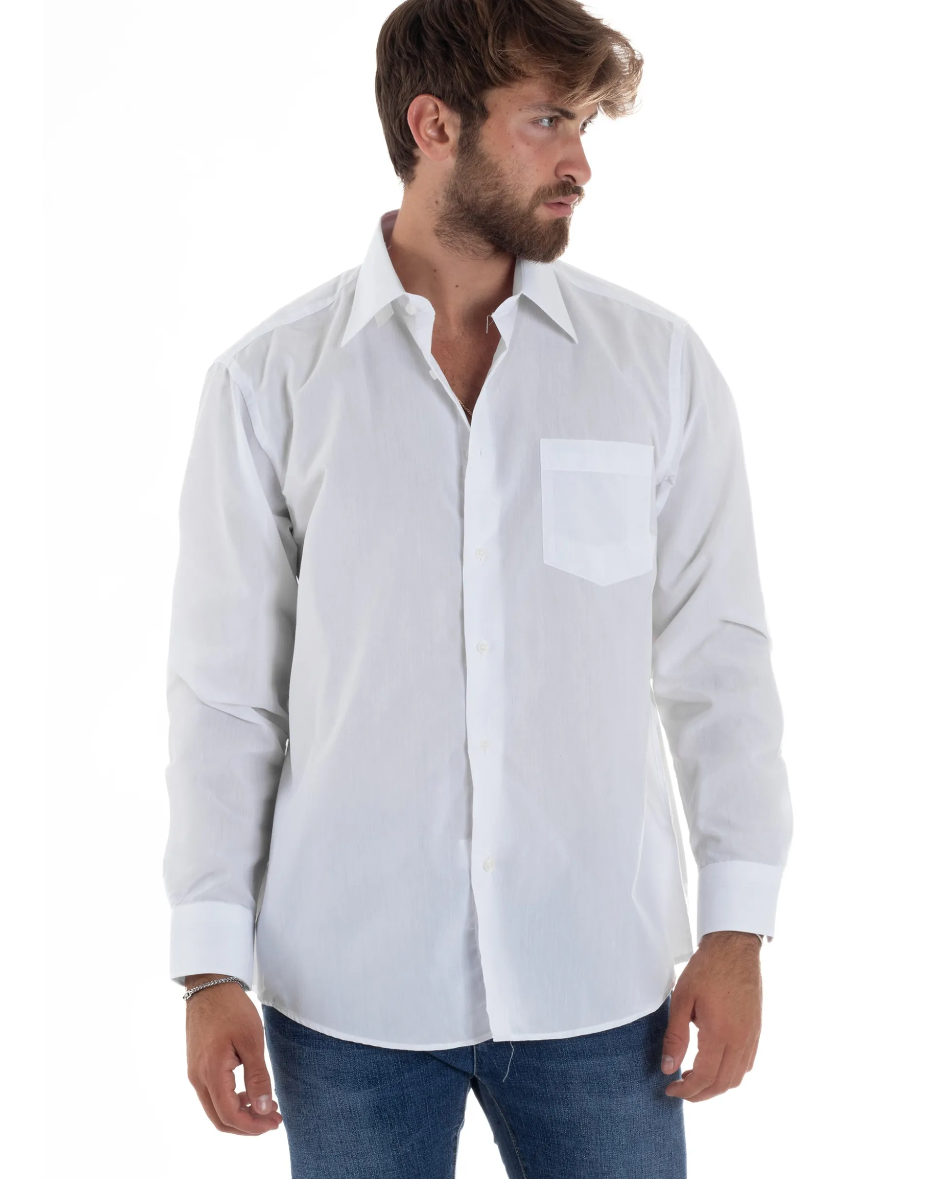 Camicia Classica Uomo Basic Cotone Regular Fit Bianco C2986A