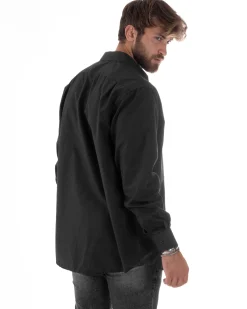 Camicia Classica Uomo Basic Cotone Regular Fit Nero C2988A