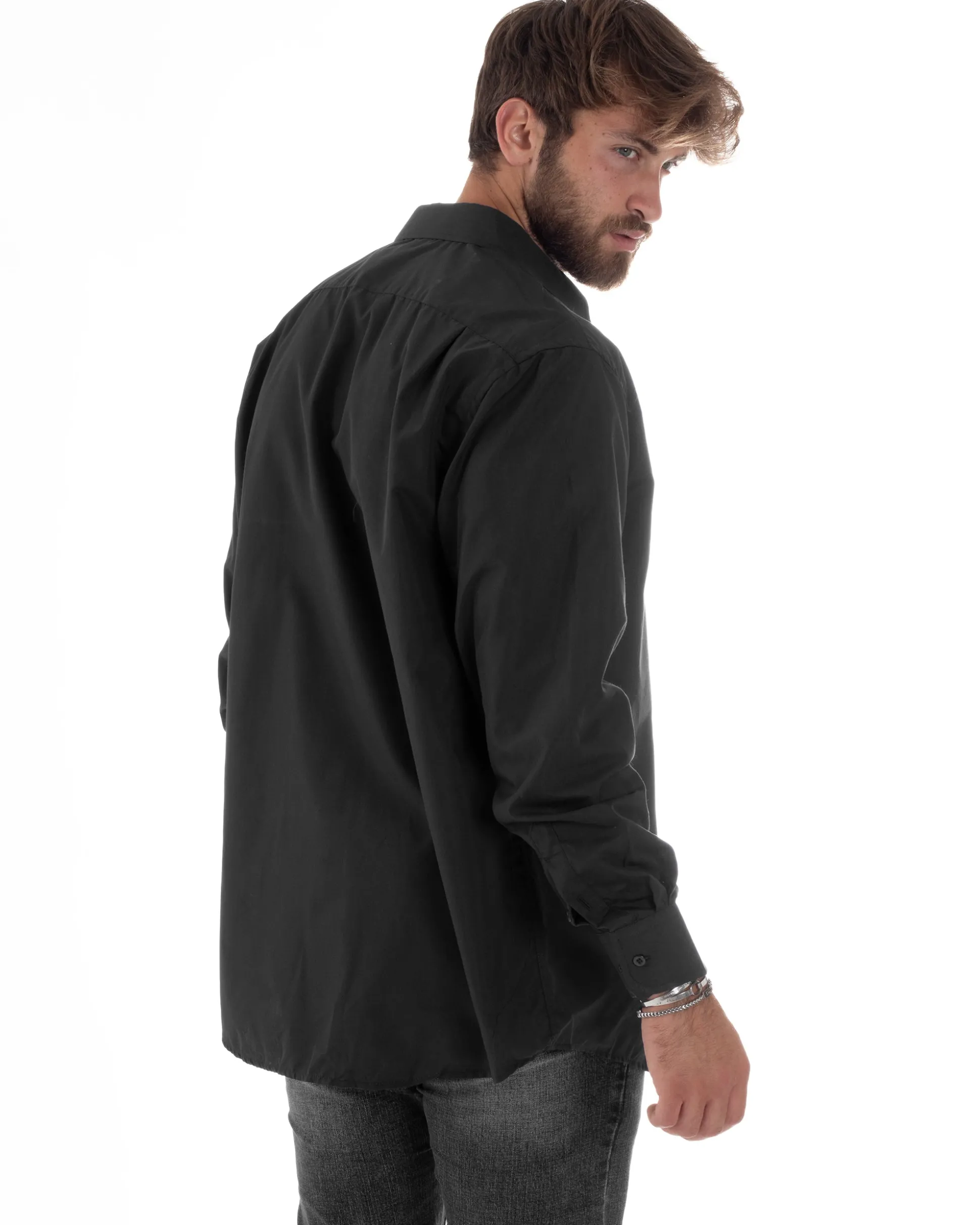 Camicia Classica Uomo Basic Cotone Regular Fit Nero C2988A