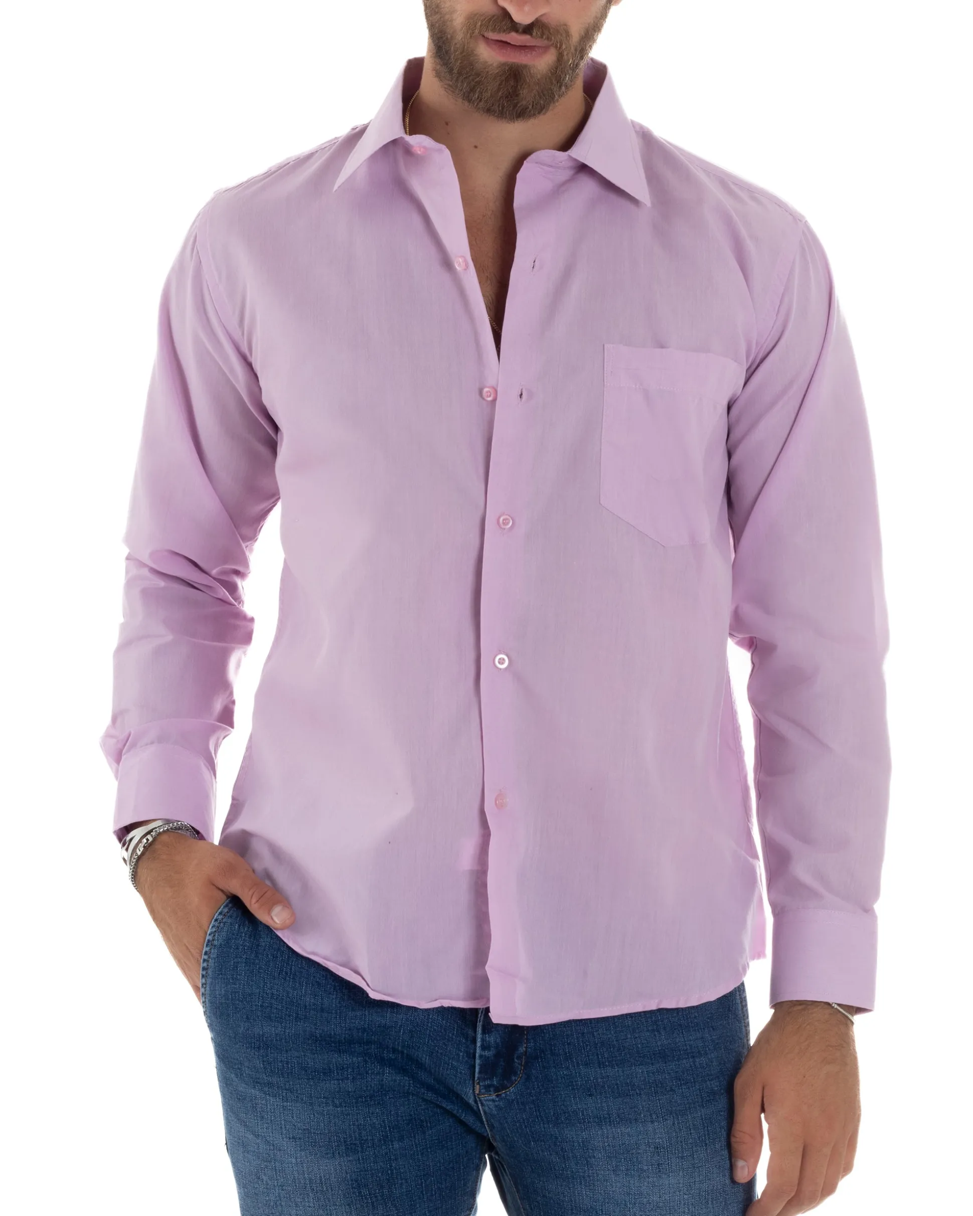 Camicia Classica Uomo Basic Cotone Regular Fit Rosa C2983A