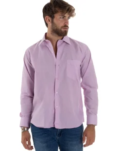 Camicia Classica Uomo Basic Cotone Regular Fit Rosa C2983A