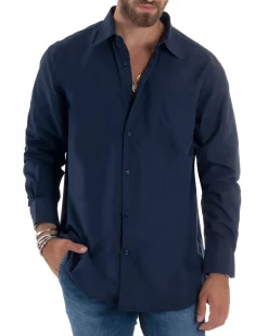 Camicia Classica Uomo Basic Cotone Regular Fit Blu C2984A