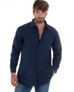 Camicia Classica Uomo Basic Cotone Regular Fit Blu C2984A