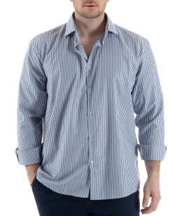 Camicia Collo Francese Cotone Rigata Blu TCC1005A