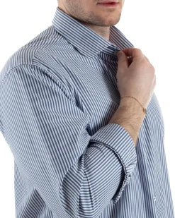 Camicia Collo Francese Cotone Rigata Blu TCC1005A