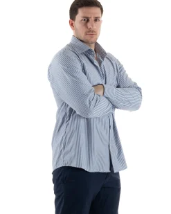 Camicia Collo Francese Cotone Rigata Blu TCC1005A