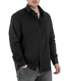 Camicia Collo Francese Cotone Basic Nero TCC1004A