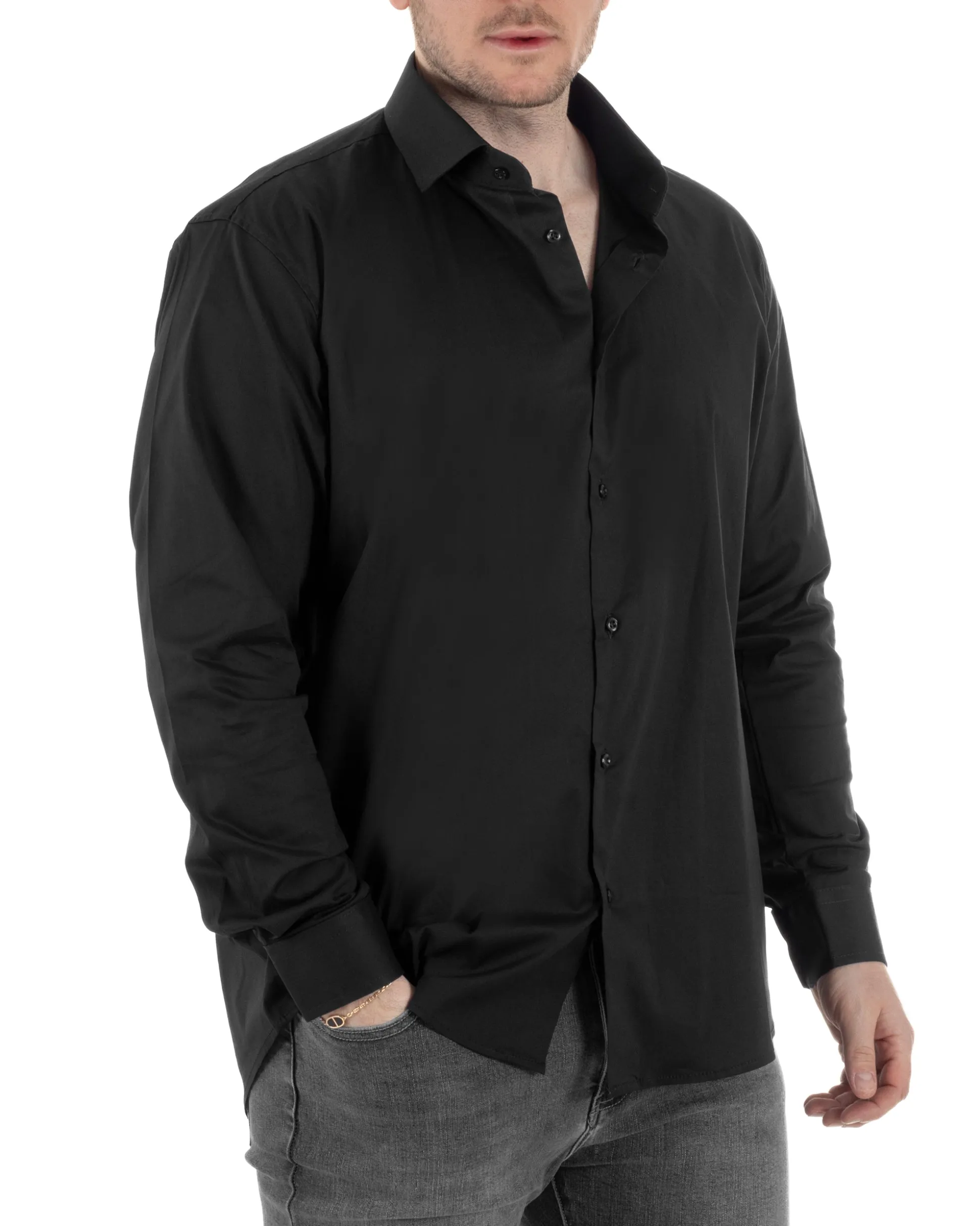 Camicia Collo Francese Cotone Basic Nero TCC1004A
