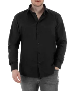 Camicia Collo Francese Cotone Basic Nero TCC1004A