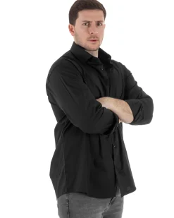 Camicia Collo Francese Cotone Basic Nero TCC1004A