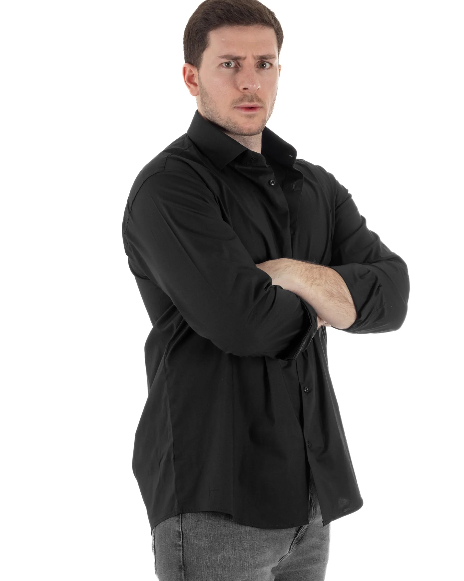 Camicia Collo Francese Cotone Basic Nero TCC1004A