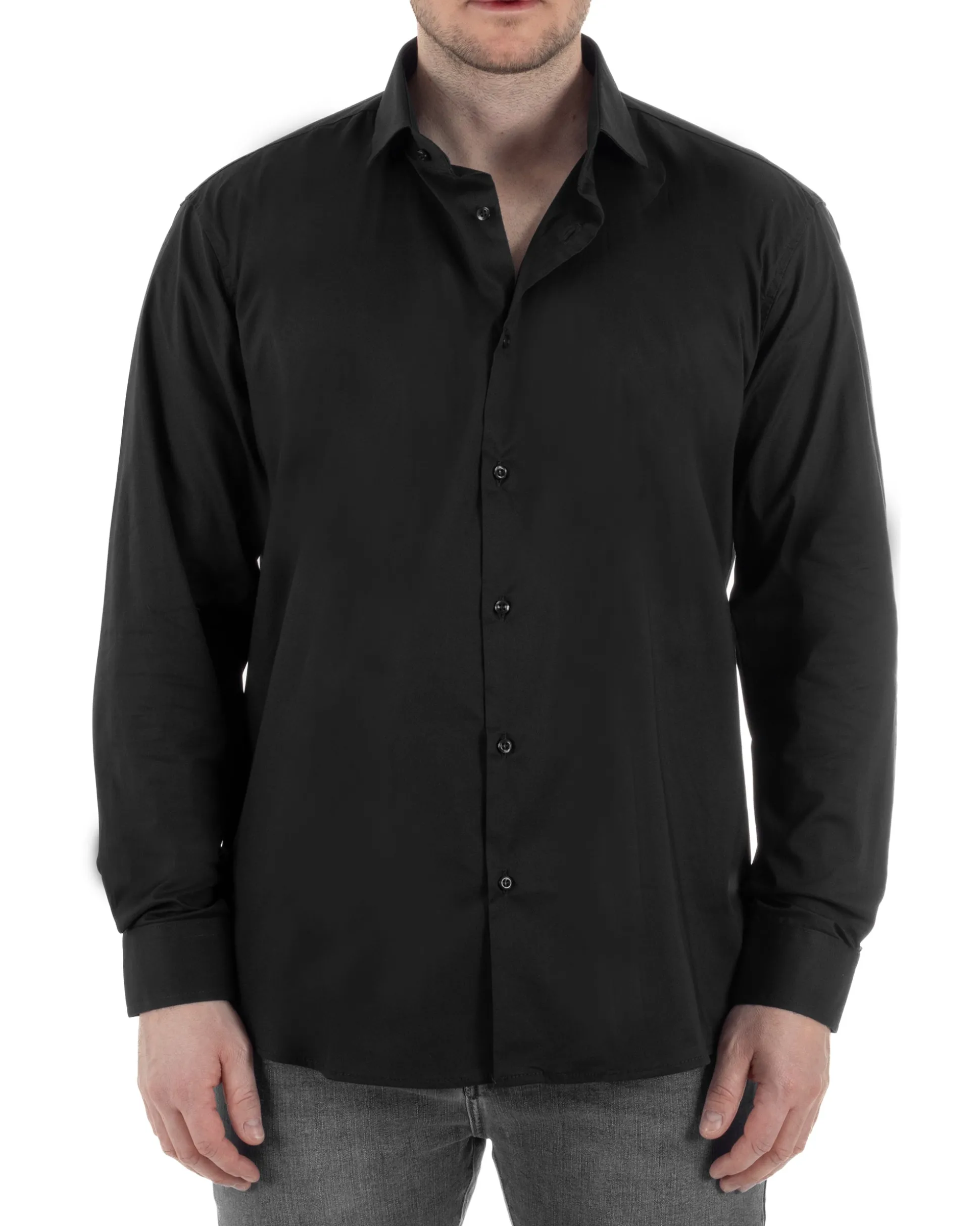 Camicia Collo Francese Cotone Basic Nero TCC1004A
