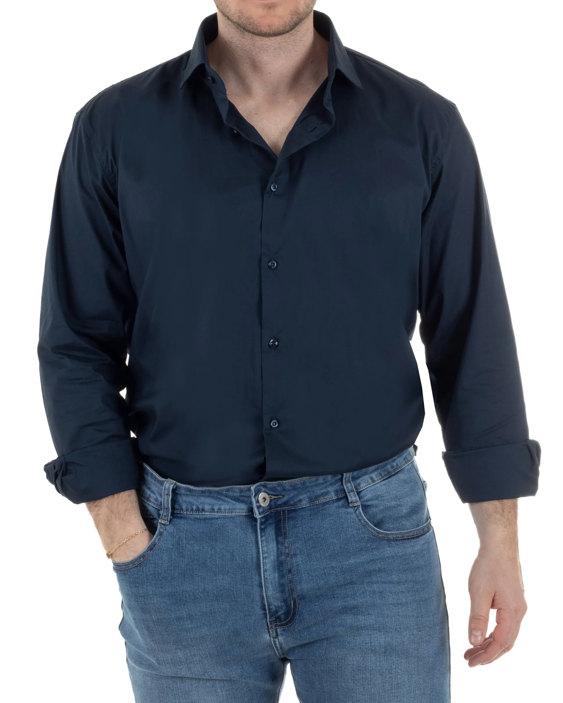 Camicia Collo Francese Cotone Basic Blu TCC1002A