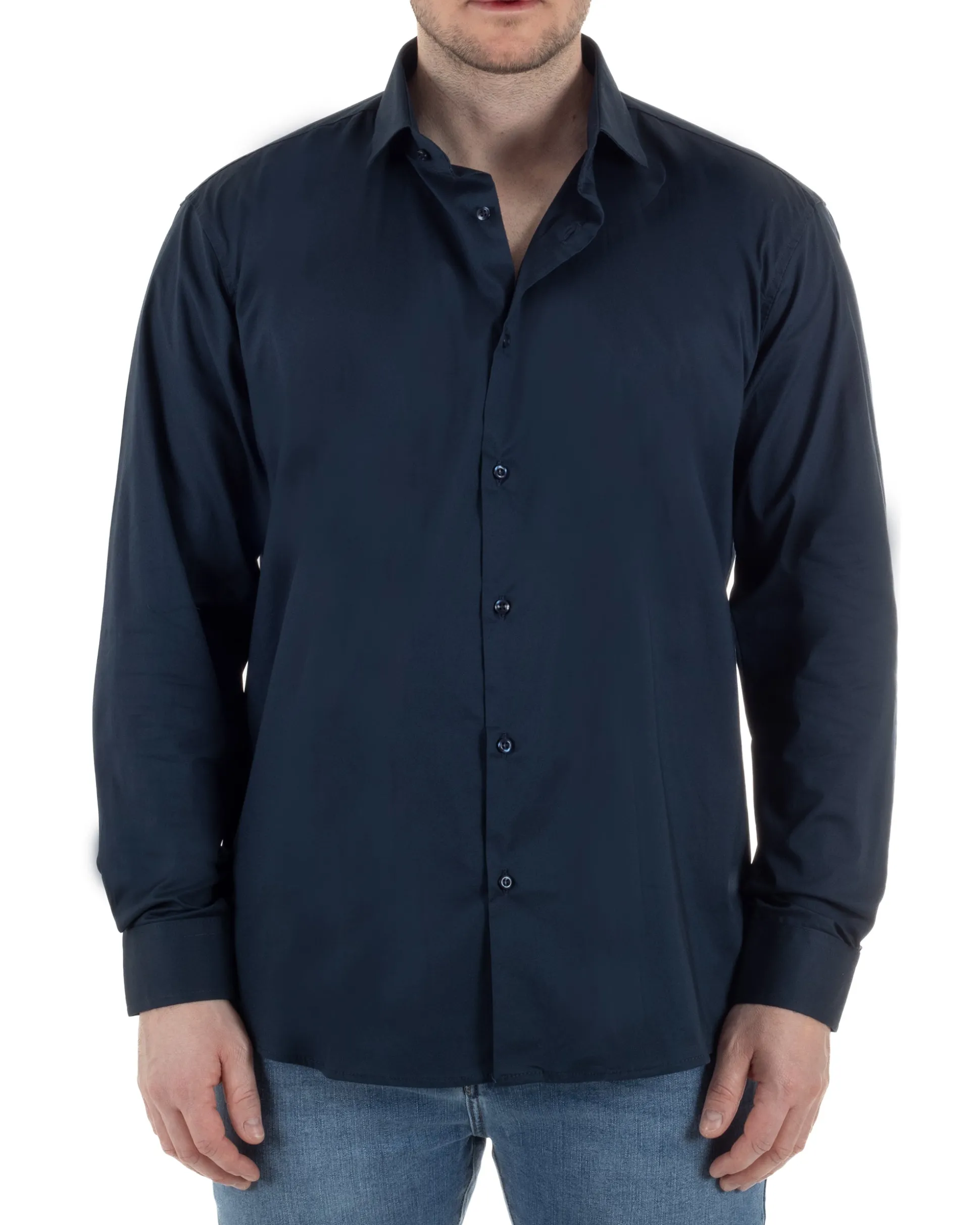 Camicia Collo Francese Cotone Basic Blu TCC1002A
