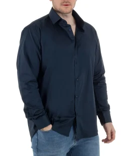 Camicia Collo Francese Cotone Basic Blu TCC1002A