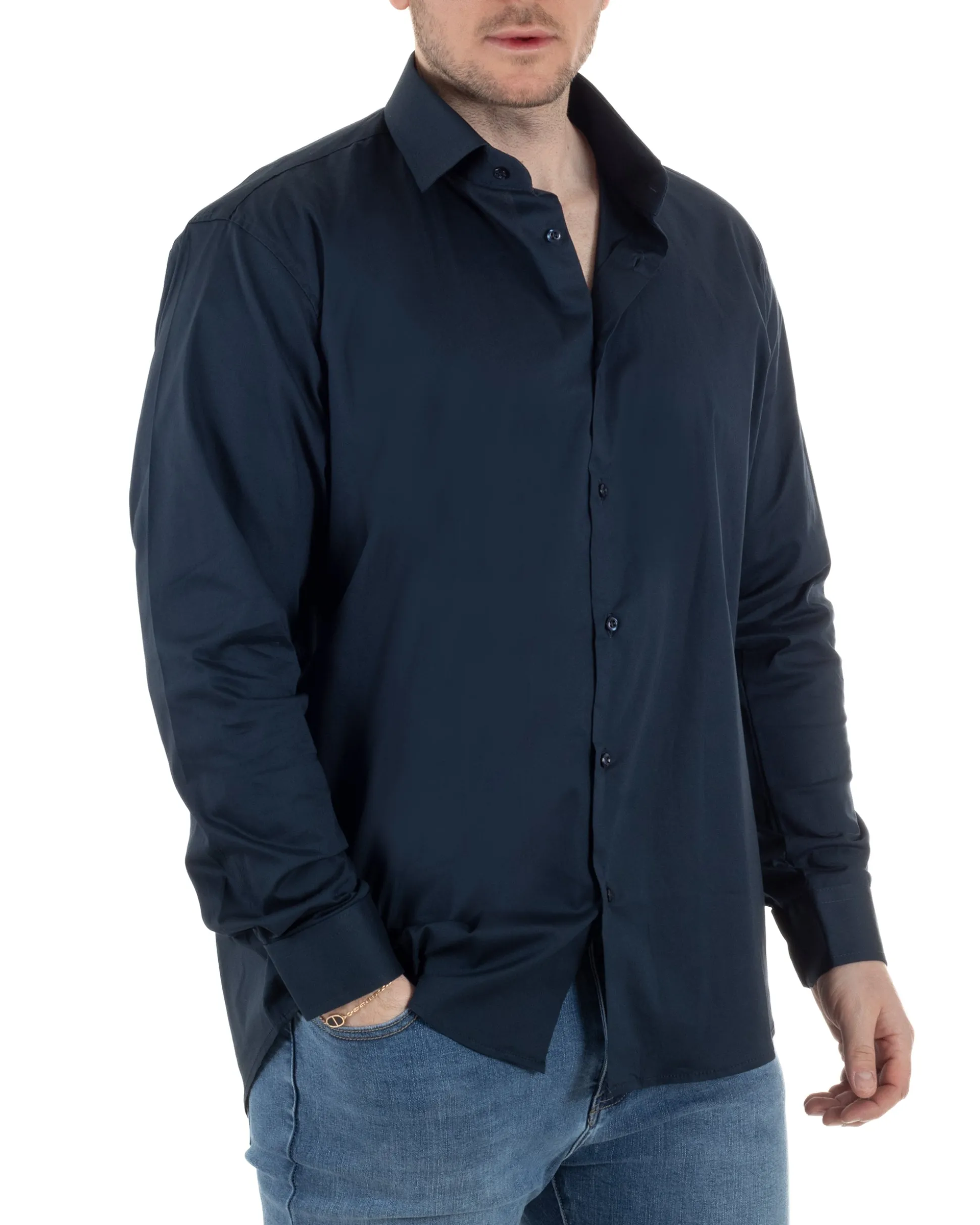 Camicia Collo Francese Cotone Basic Blu TCC1002A