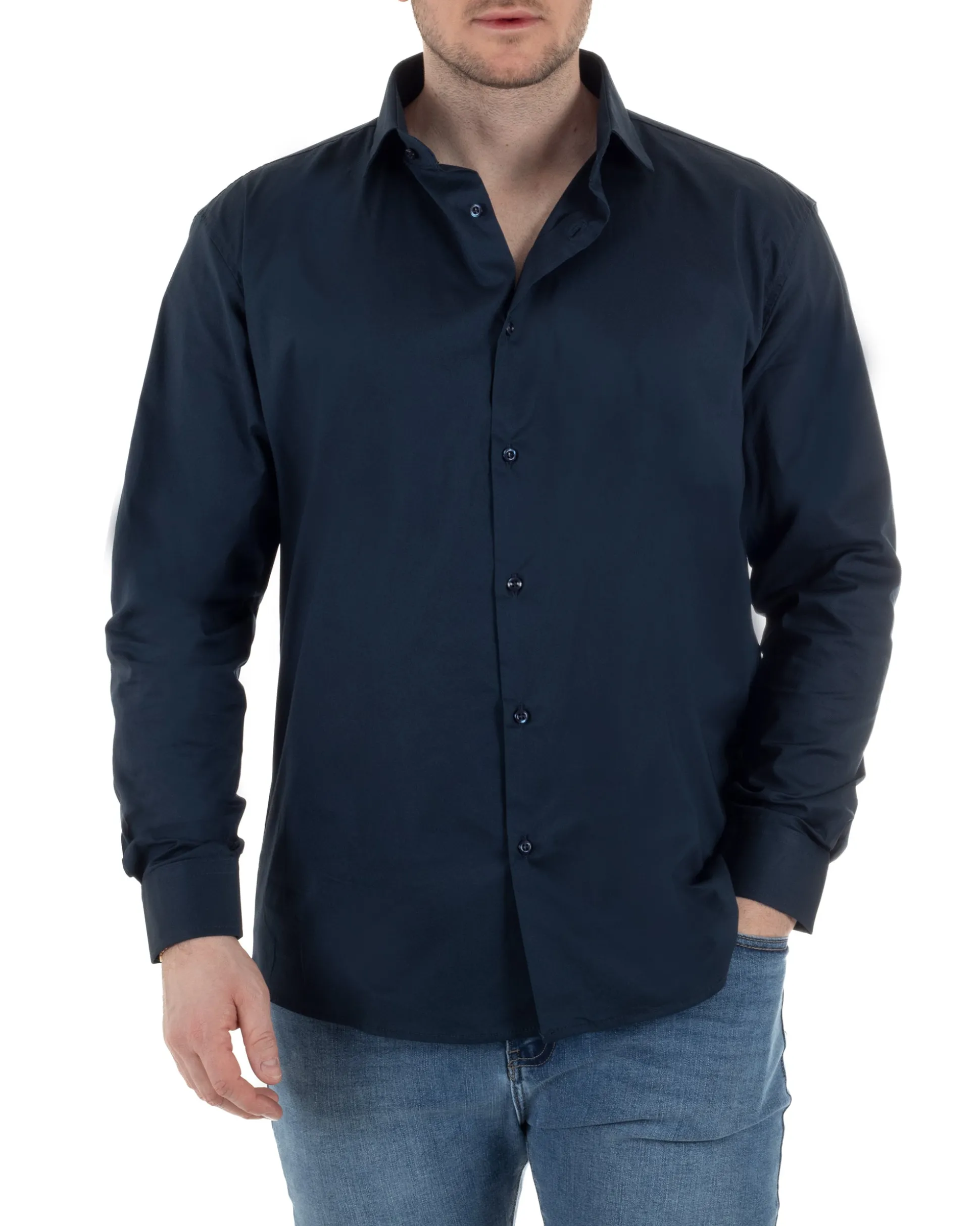 Camicia Collo Francese Cotone Basic Blu TCC1002A