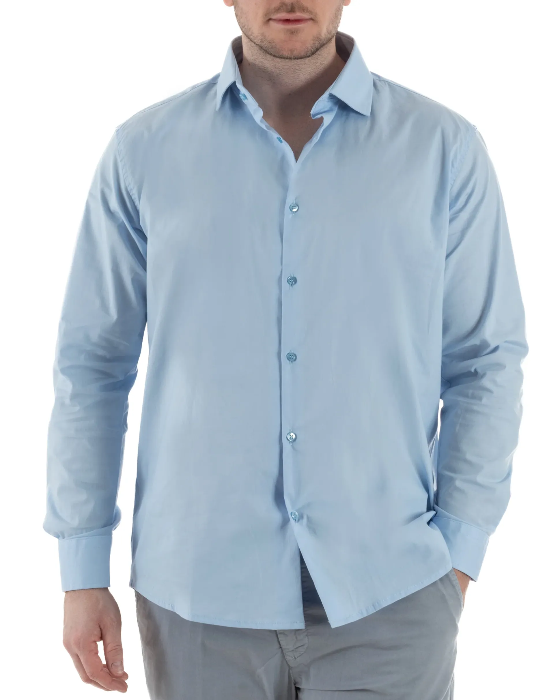 Camicia Collo Francese Cotone Basic Celeste TCC1001A