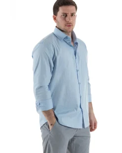 Camicia Collo Francese Cotone Basic Celeste TCC1001A