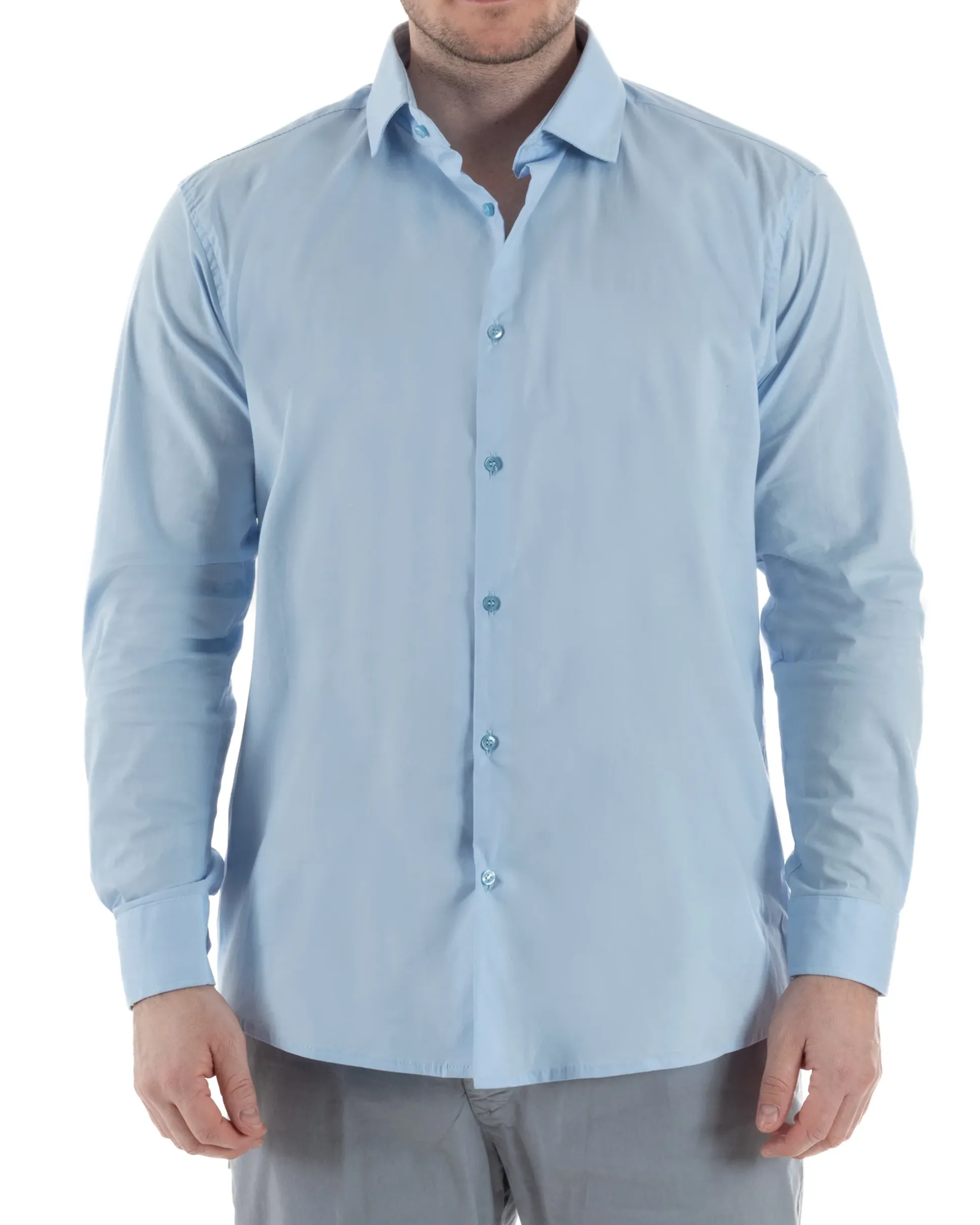 Camicia Collo Francese Cotone Basic Celeste TCC1001A