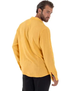 Camicia Collo Francese Lino Slim Fit Basic Senape C3041A