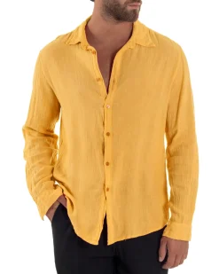 Camicia Collo Francese Lino Slim Fit Basic Senape C3041A