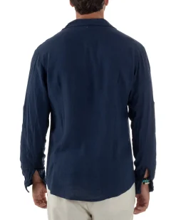 Camicia Collo Francese Lino Slim Fit Basic Blu C3035A