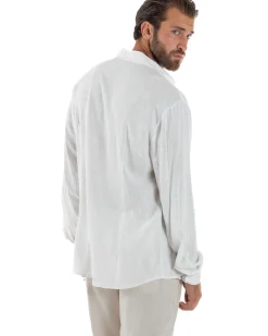 Camicia Collo Francese Lino Slim Fit Basic Bianco C3032A