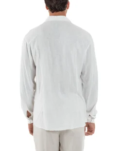 Camicia Collo Francese Lino Slim Fit Basic Bianco C3032A
