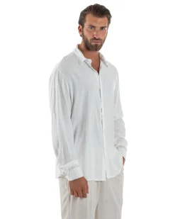Camicia Collo Francese Lino Slim Fit Basic Bianco C3032A