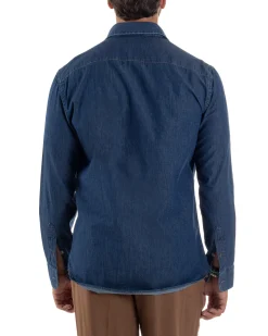 Camicia Jeans Collo Francese Cotone Denim Scuro C3013A