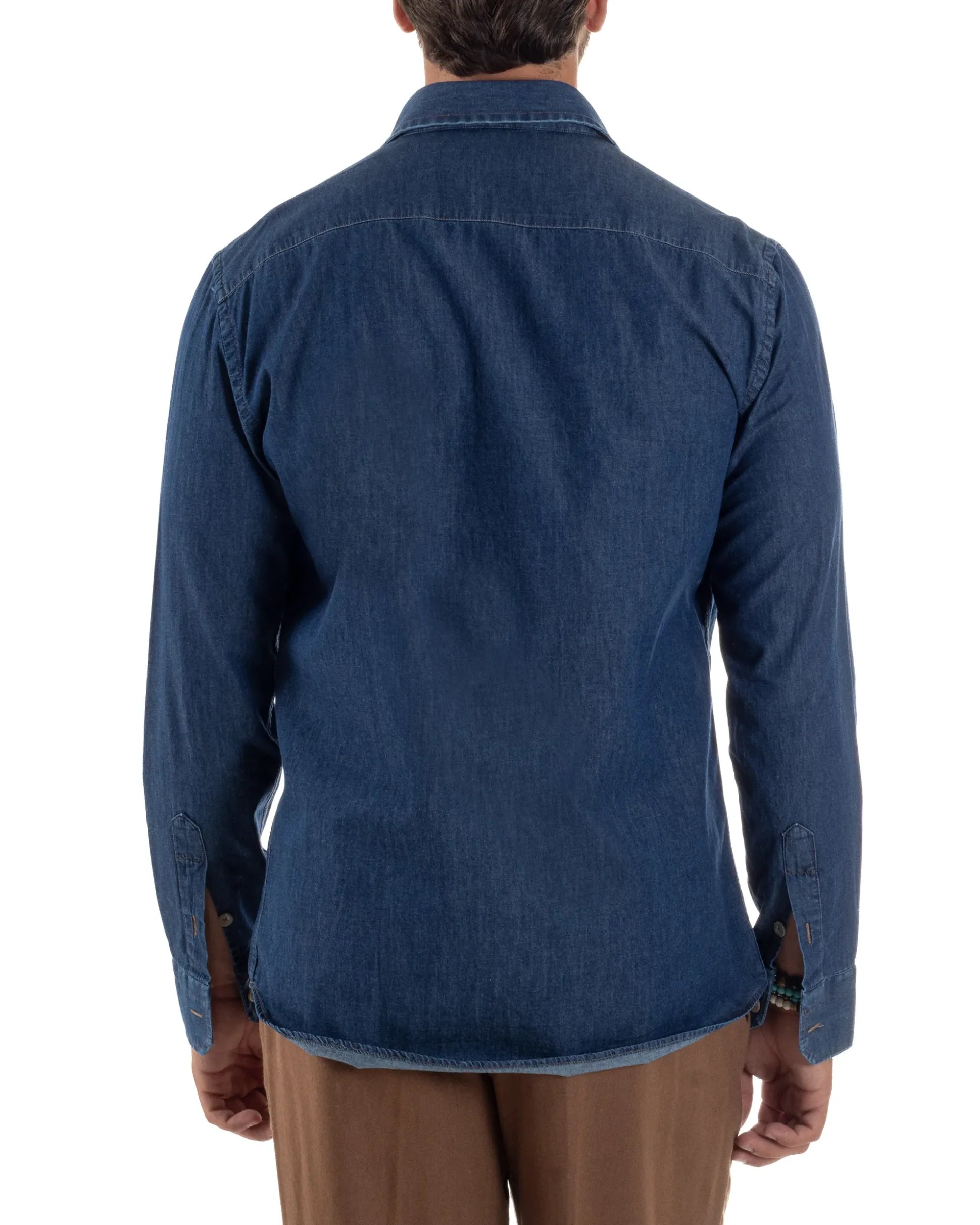 Camicia Jeans Collo Francese Cotone Denim Scuro C3013A