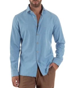 Camicia Jeans Collo Francese Cotone Denim Chiaro C3014A