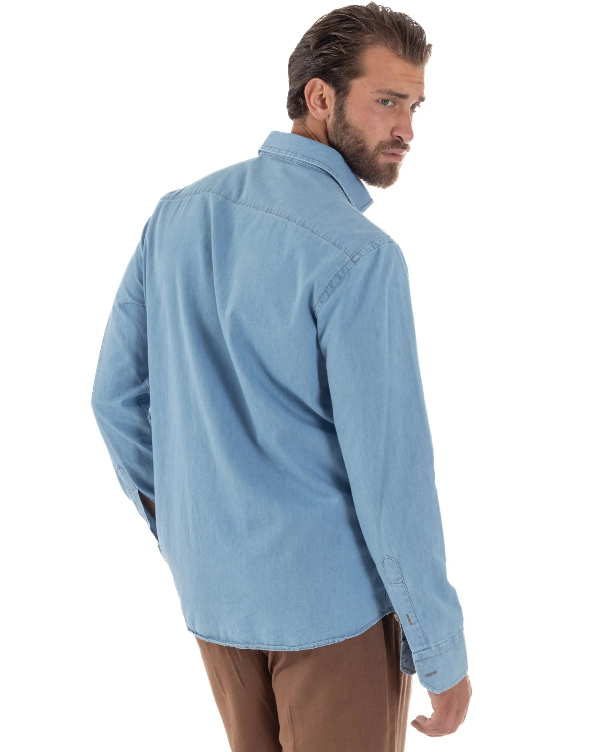 Camicia Jeans Collo Francese Cotone Denim Chiaro C3014A