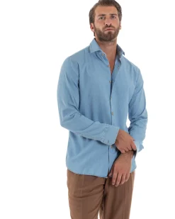 Camicia Jeans Collo Francese Cotone Denim Chiaro C3014A