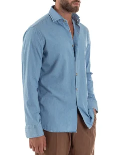 Camicia Jeans Collo Francese Cotone Denim Chiaro C3014A