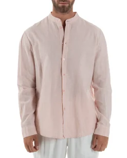 Camicia Lino Slim Fit Collo Coreano Rosa C3051A
