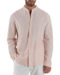 Camicia Lino Slim Fit Collo Coreano Rosa C3051A