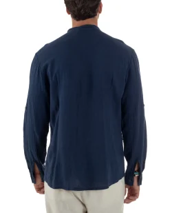 Camicia Lino Slim Fit Collo Coreano Blu C3057A