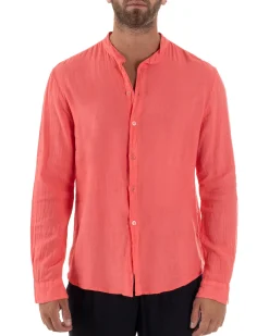 Camicia Lino Slim Fit Collo Coreano Corallo C3043A