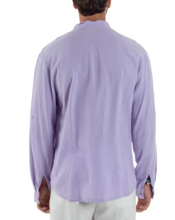 Camicia Lino Slim Fit Collo Coreano Lilla C3054A