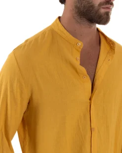 Camicia Lino Slim Fit Collo Coreano Senape C3045A