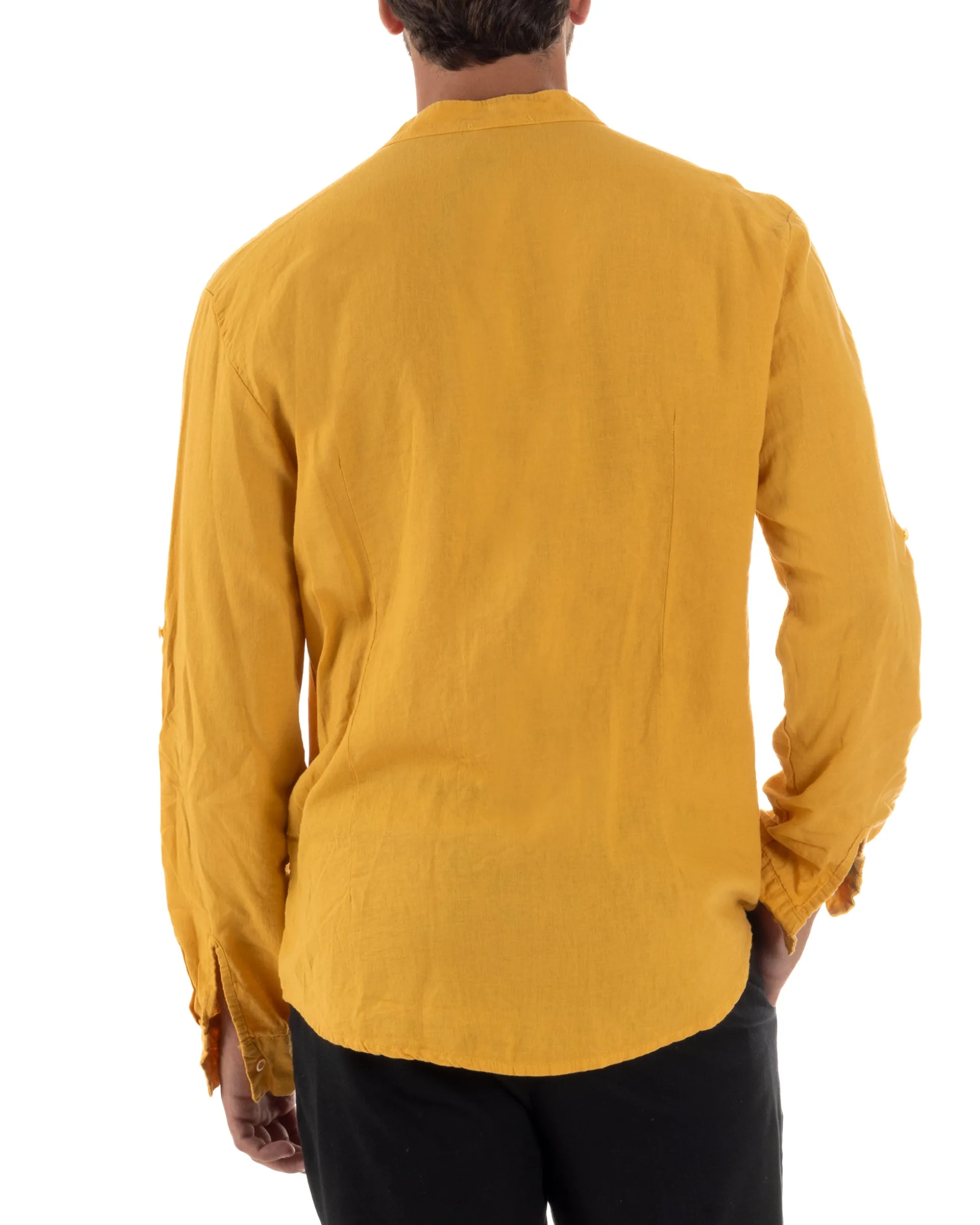 Camicia Lino Slim Fit Collo Coreano Senape C3045A